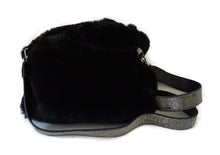Black Faux Fur Bag with Studded Strap - CHANCEUSES