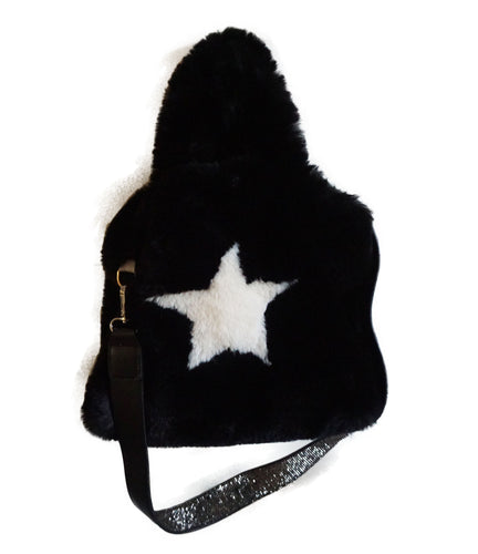 Black Faux Fur Bag with Studded Strap - CHANCEUSES