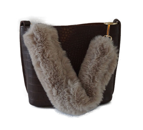 Brown Tote with Faux Fur Handle - CHANCEUSES